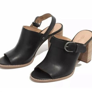 Madewell The Riley Convertible Black Leather Open Toe Heel